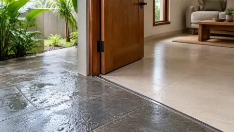 Lantai rumah basah dekat bukaan luar