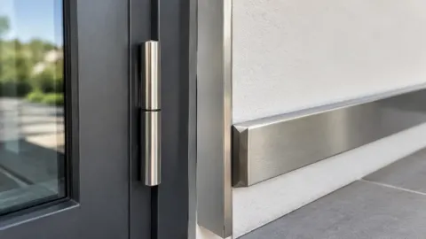 Engsel pintu dan trim logam terlihat dari dekat