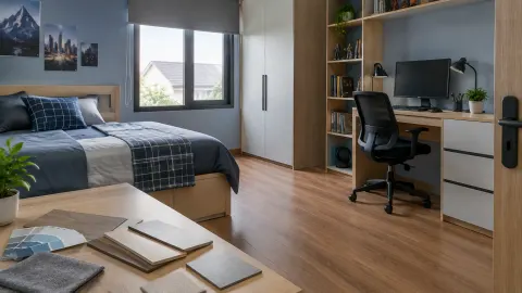 Contoh bahan renovasi di meja depan kamar remaja