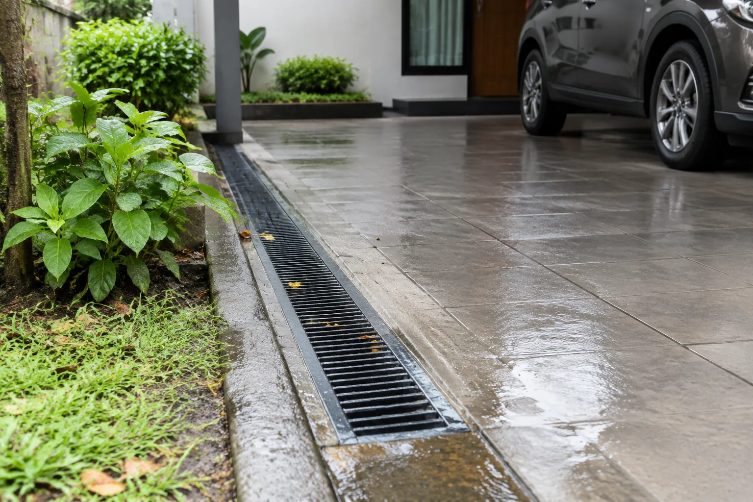 Drain di samping tanaman.