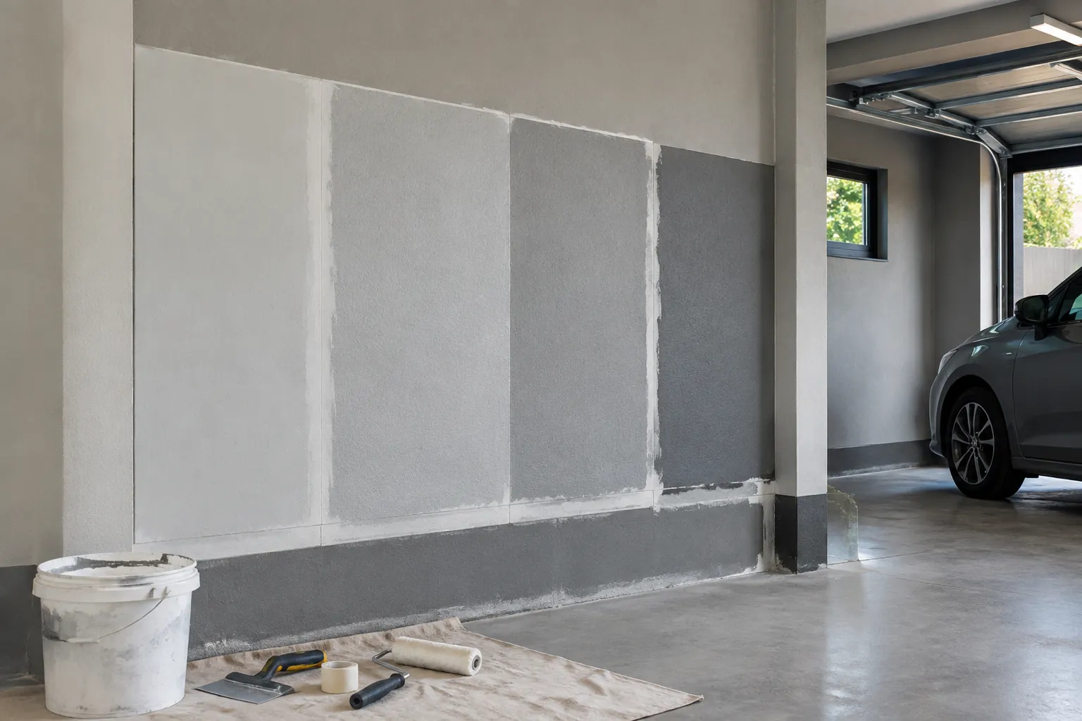 Beberapa sampel warna dan lapisan pada dinding garasi
