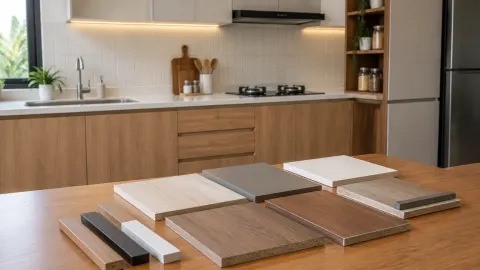 Contoh bahan dan warna lemari di depan dapur