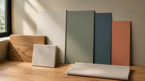 Sampel warna dinding dan kain di dekat jendela