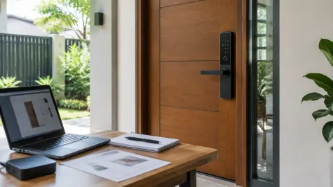 Pintu masuk rumah dengan kunci elektronik dan contoh perangkat