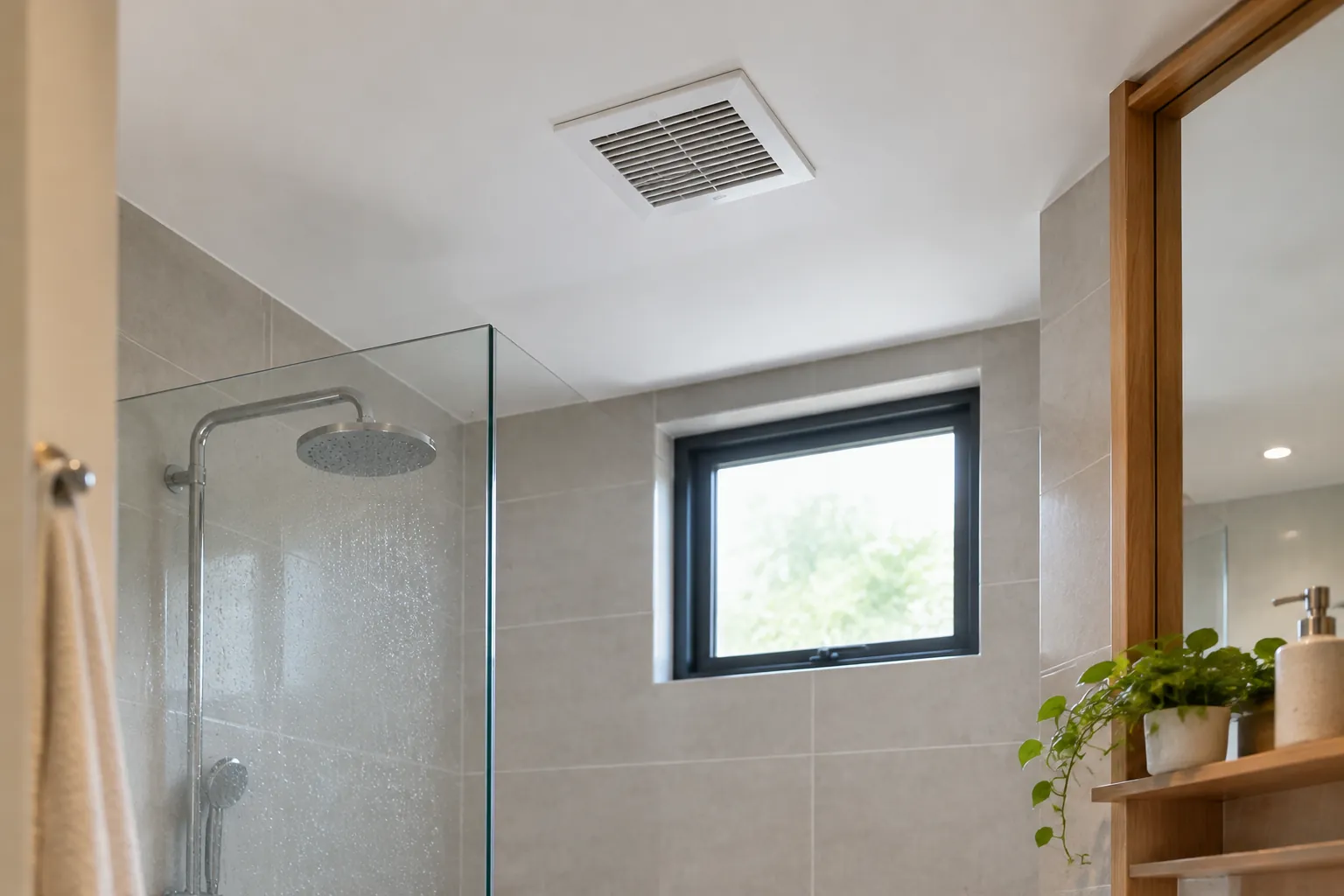 Kisi ventilasi plafon pada kamar mandi berjendela