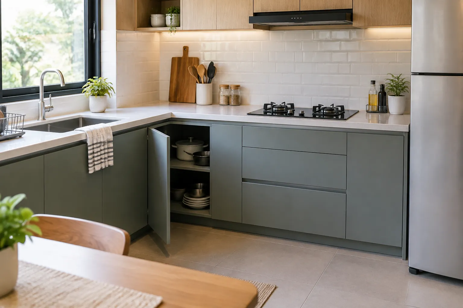 Kabinet dapur terpasang.