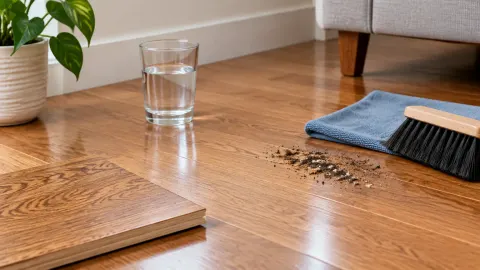 Air dan debu dekat panel lantai kayu