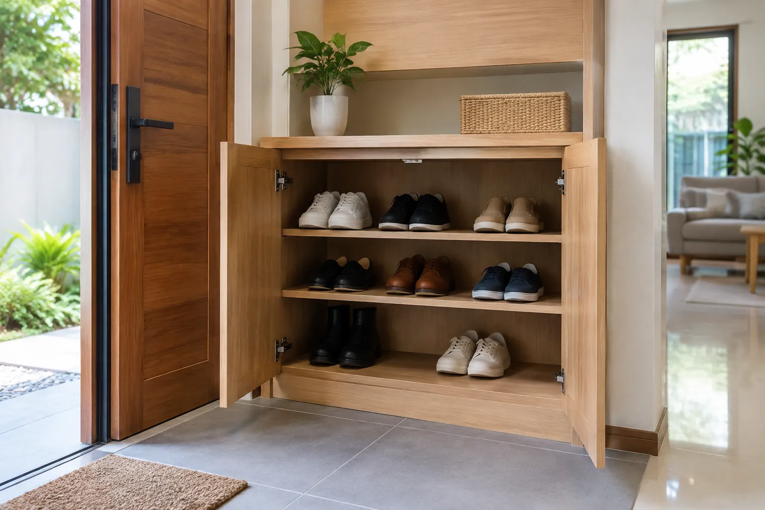 Kabinet sepatu dan laci dekat pintu masuk rumah