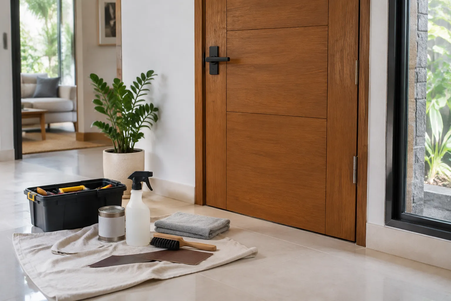 Pintu baru dan perkakas.