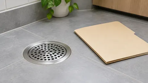 Drain lantai dan ubin kamar mandi dengan sampel pengganti