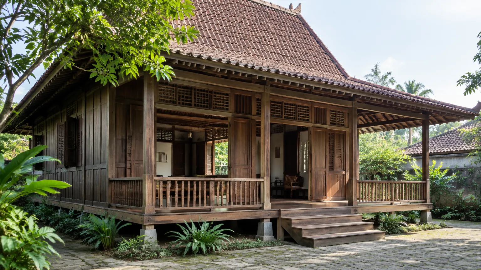 Rumah bergaya tradisional dengan serambi kayu