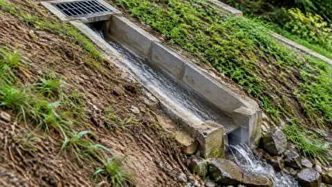 Saluran drainase beton pada lereng berumput