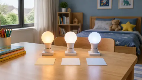 Tiga lampu dengan warna cahaya berbeda di kamar anak