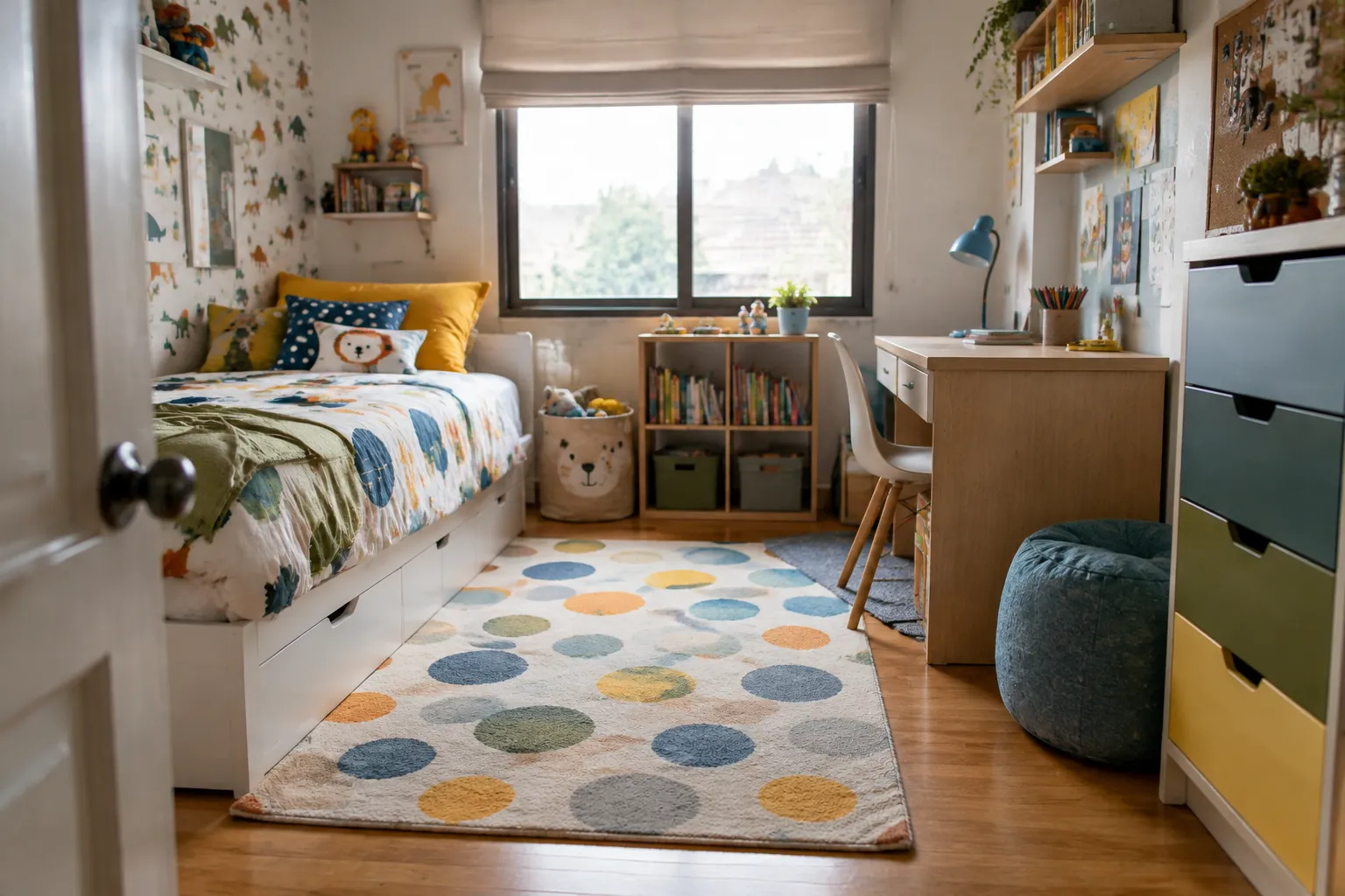 Kamar anak dengan banyak dekorasi.