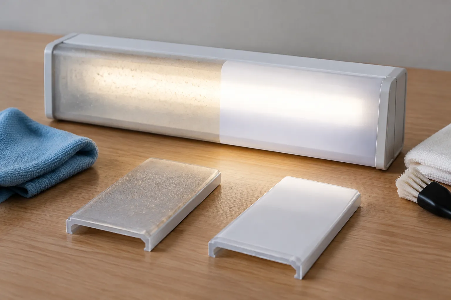 Contoh penutup lampu diletakkan di atas meja