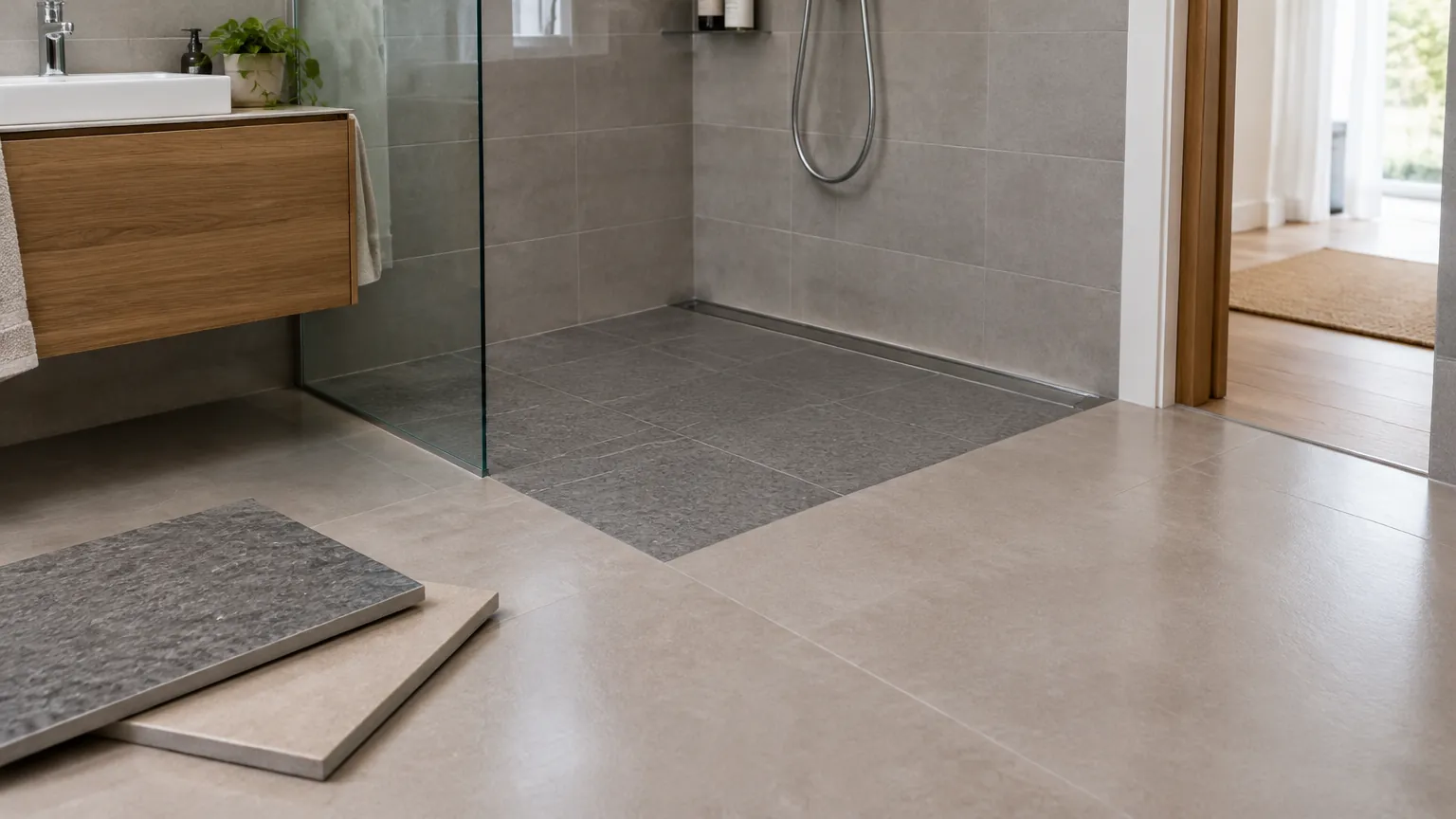 Area pancuran dan lantai luar kamar mandi