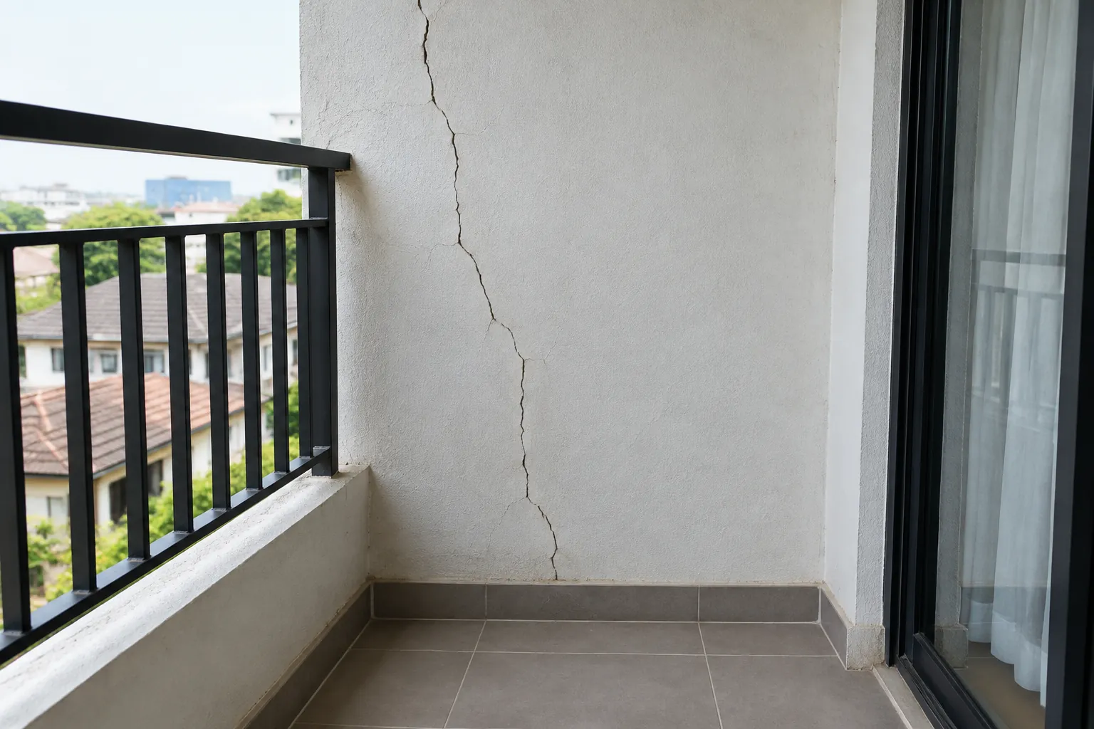 Retakan vertikal pada sudut dinding balkon