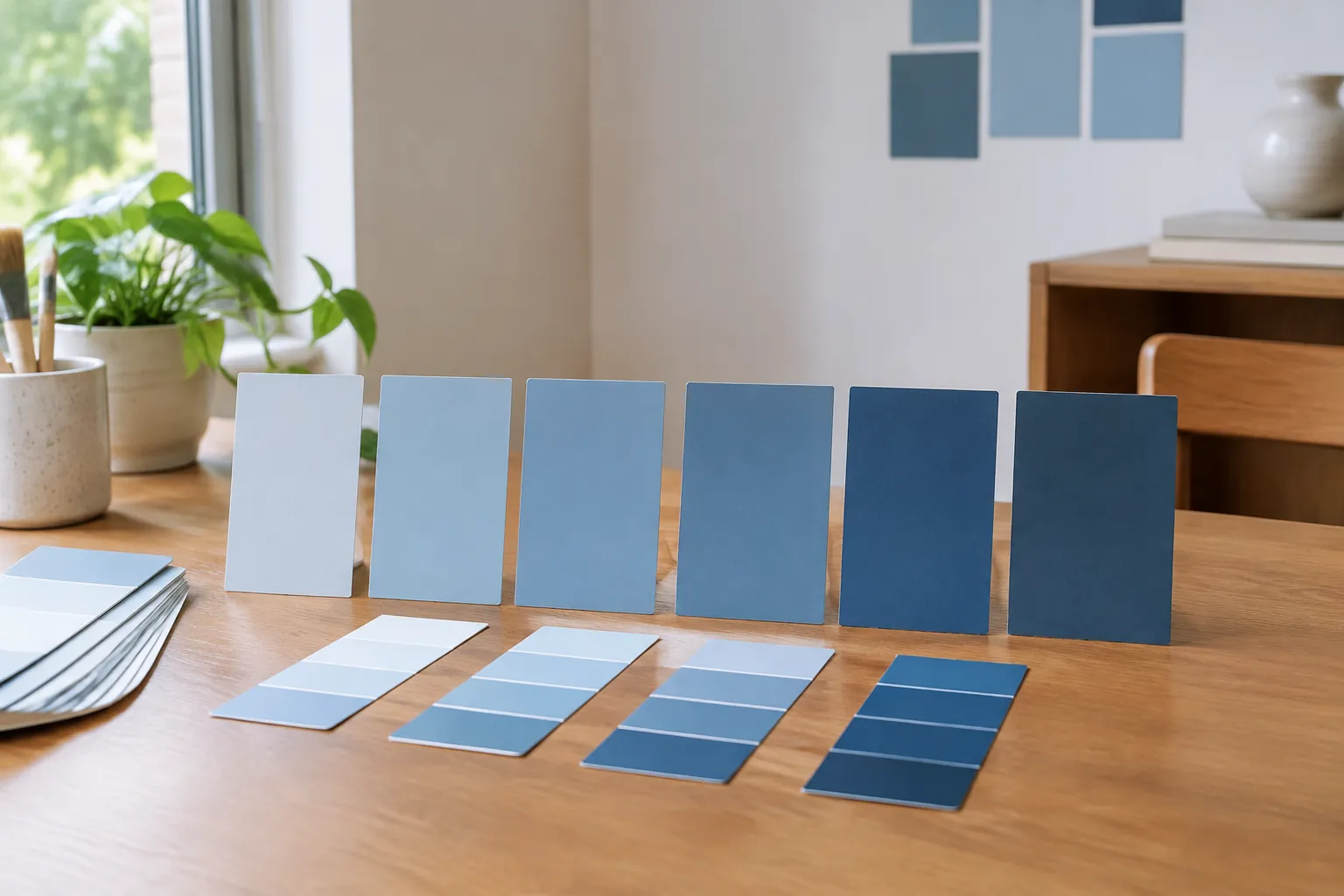 Sampel warna biru dengan beberapa tingkat kecerahan