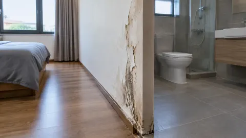 Noda lembap pada partisi antara kamar tidur dan kamar mandi
