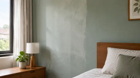 Dinding kamar tidur dengan warna cat yang tidak merata