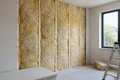 Potongan dinding dengan bahan insulasi.