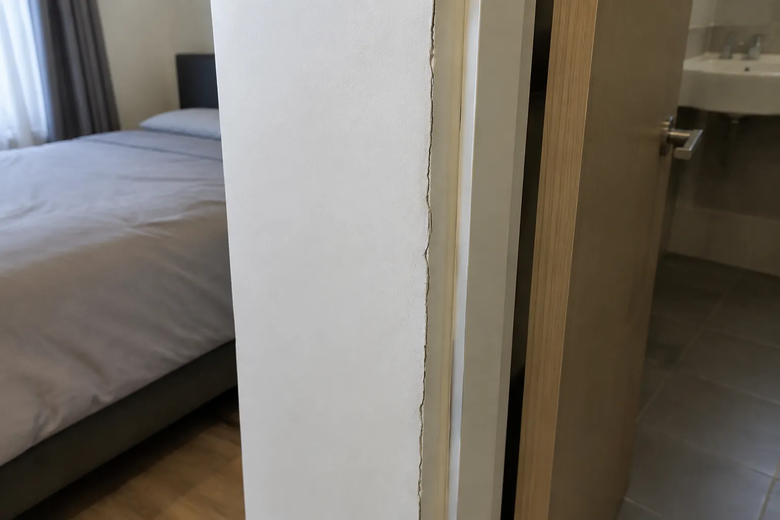 Tepi partisi terpasang yang terbuka di dekat pintu