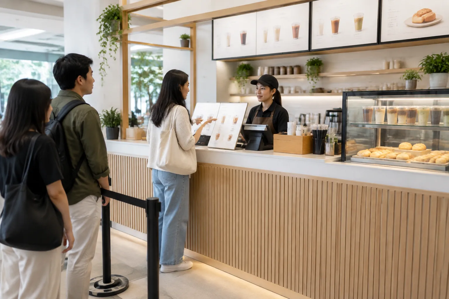 Pelanggan mengantre di depan counter kafe