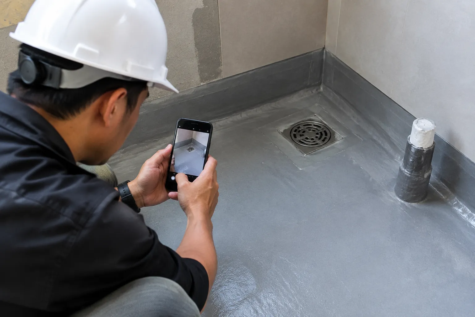 Memotret lantai shower.