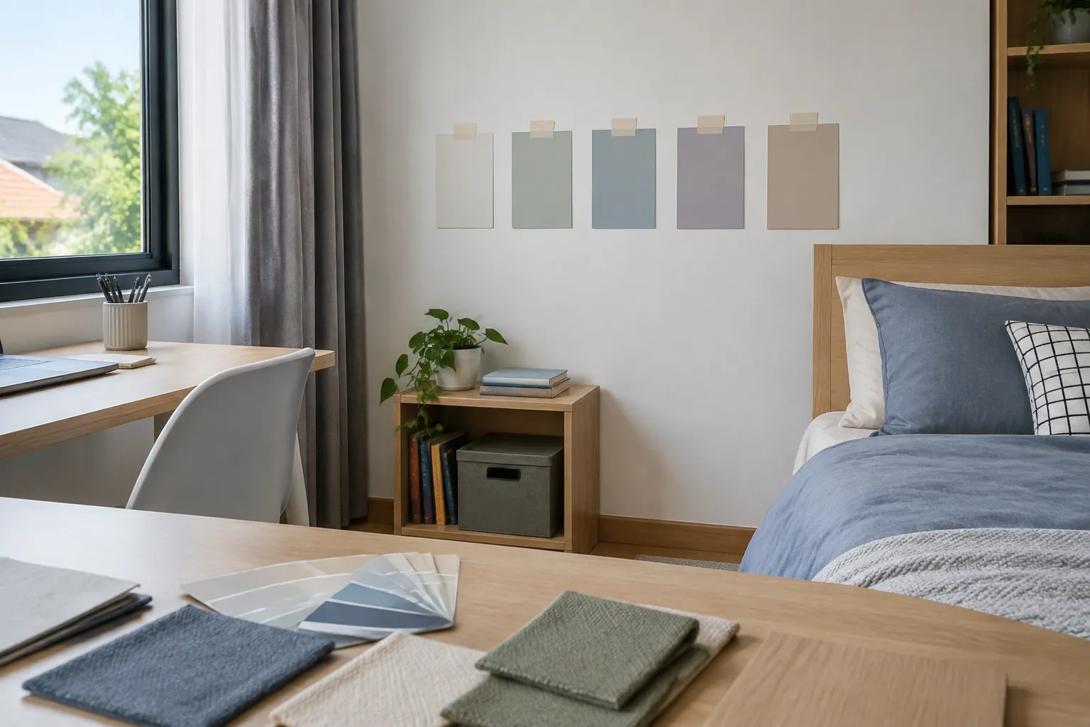 Sampel warna dinding dan kain di kamar tidur remaja