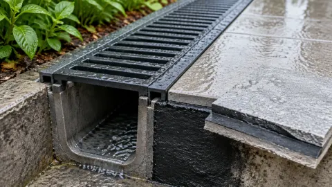 Saluran drainase pada permukaan luar yang basah