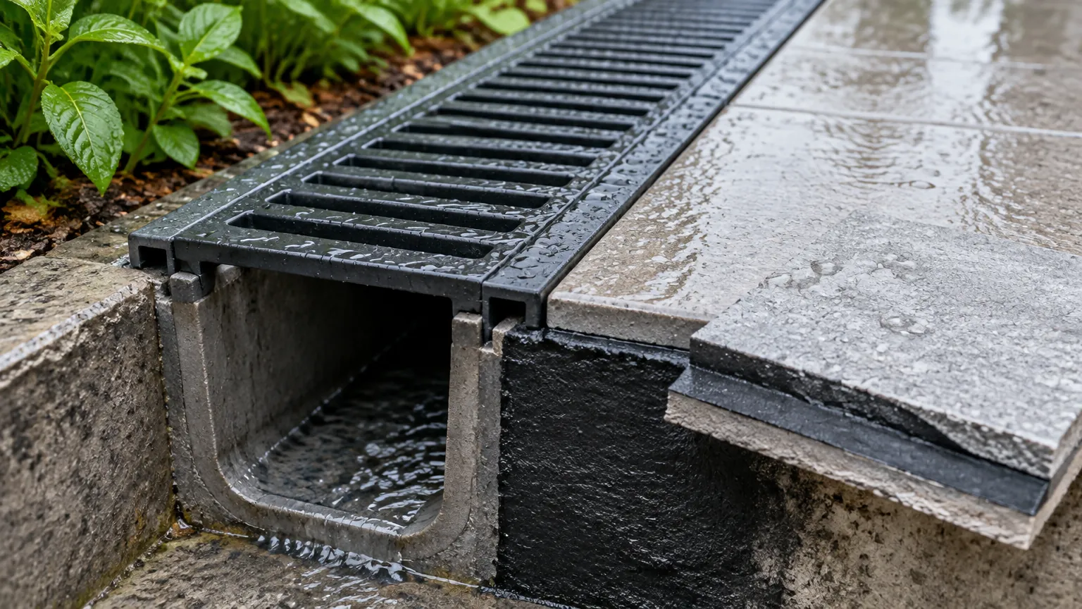Saluran drainase pada permukaan luar yang basah