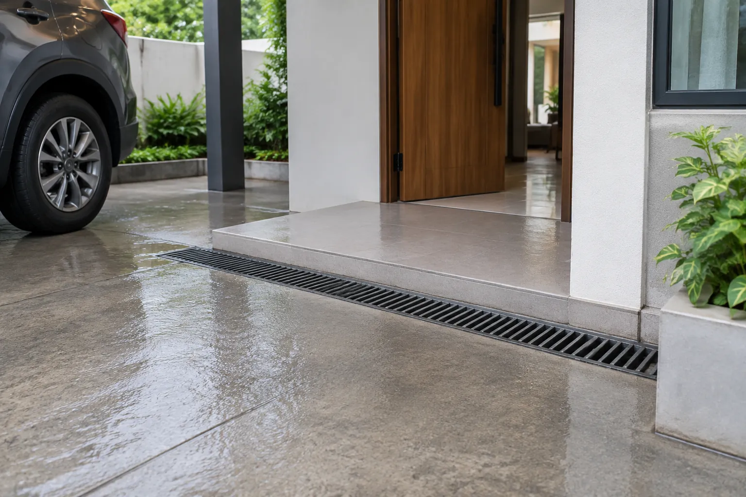 Saluran linear berada tepat di depan ambang pintu rumah