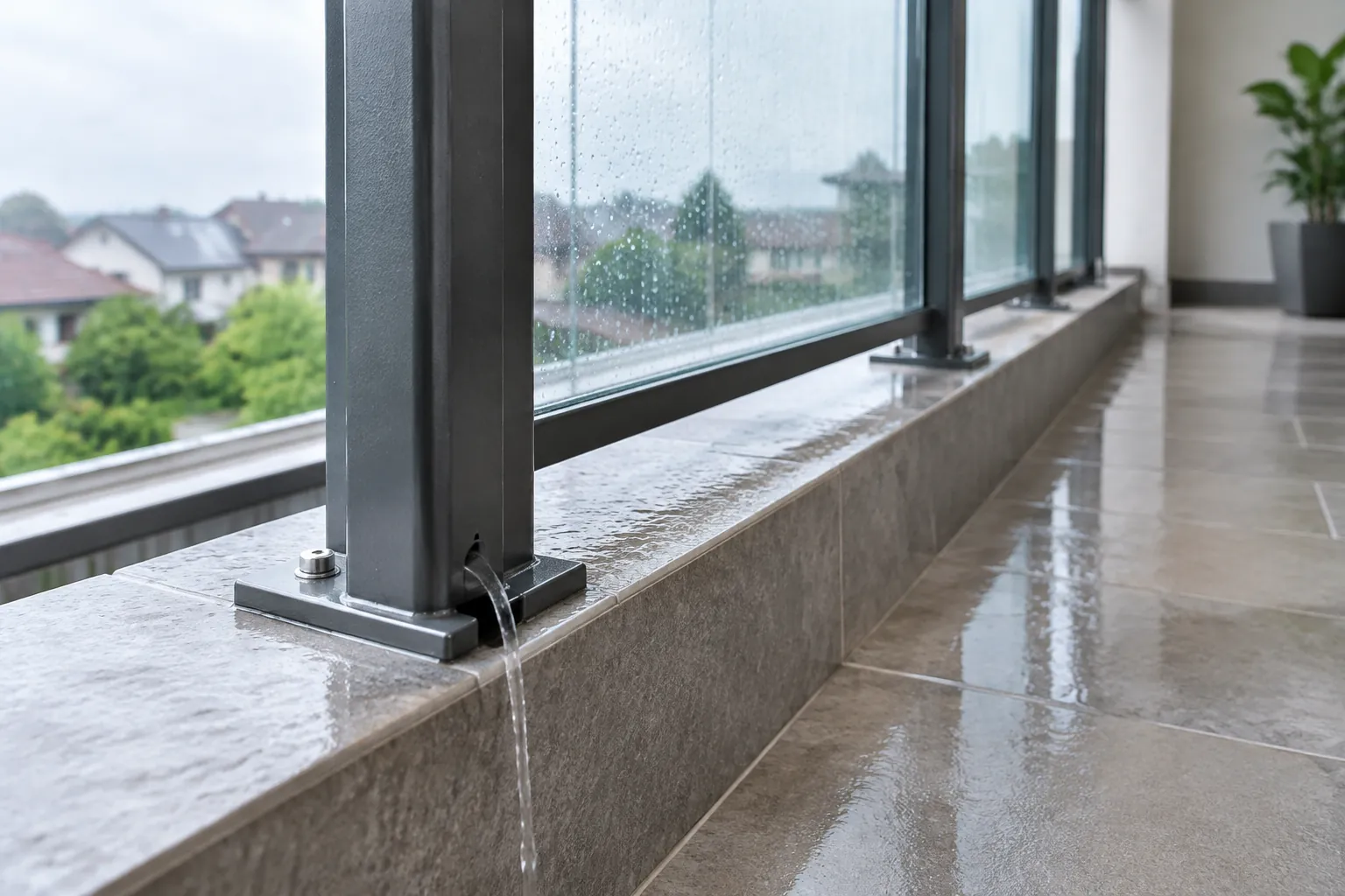 Air menggenang di sekitar pangkal tiang railing balkon