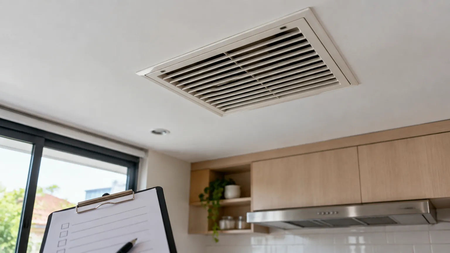 Kisi ventilasi terpasang pada plafon ruang