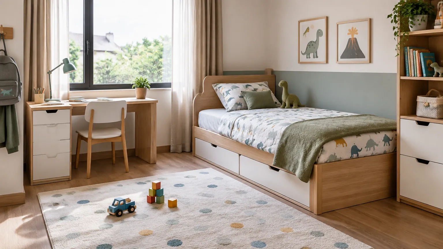 Kamar anak dengan hiasan dinding dan mainan