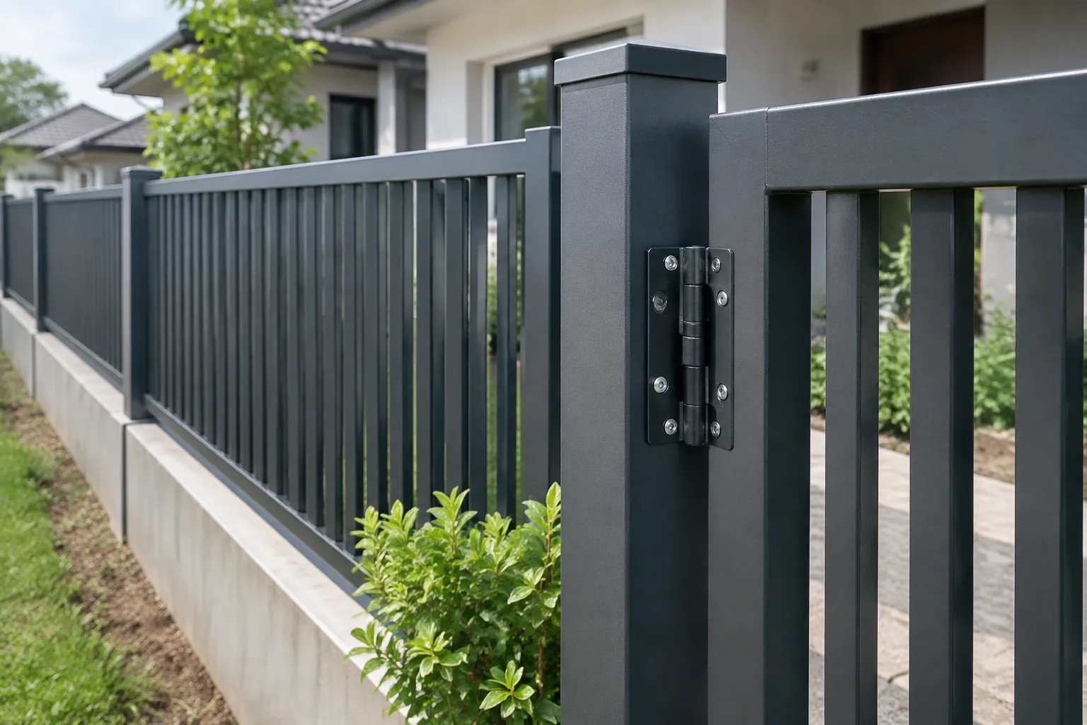 Perangkat gerbang logam pada panel pagar rumah
