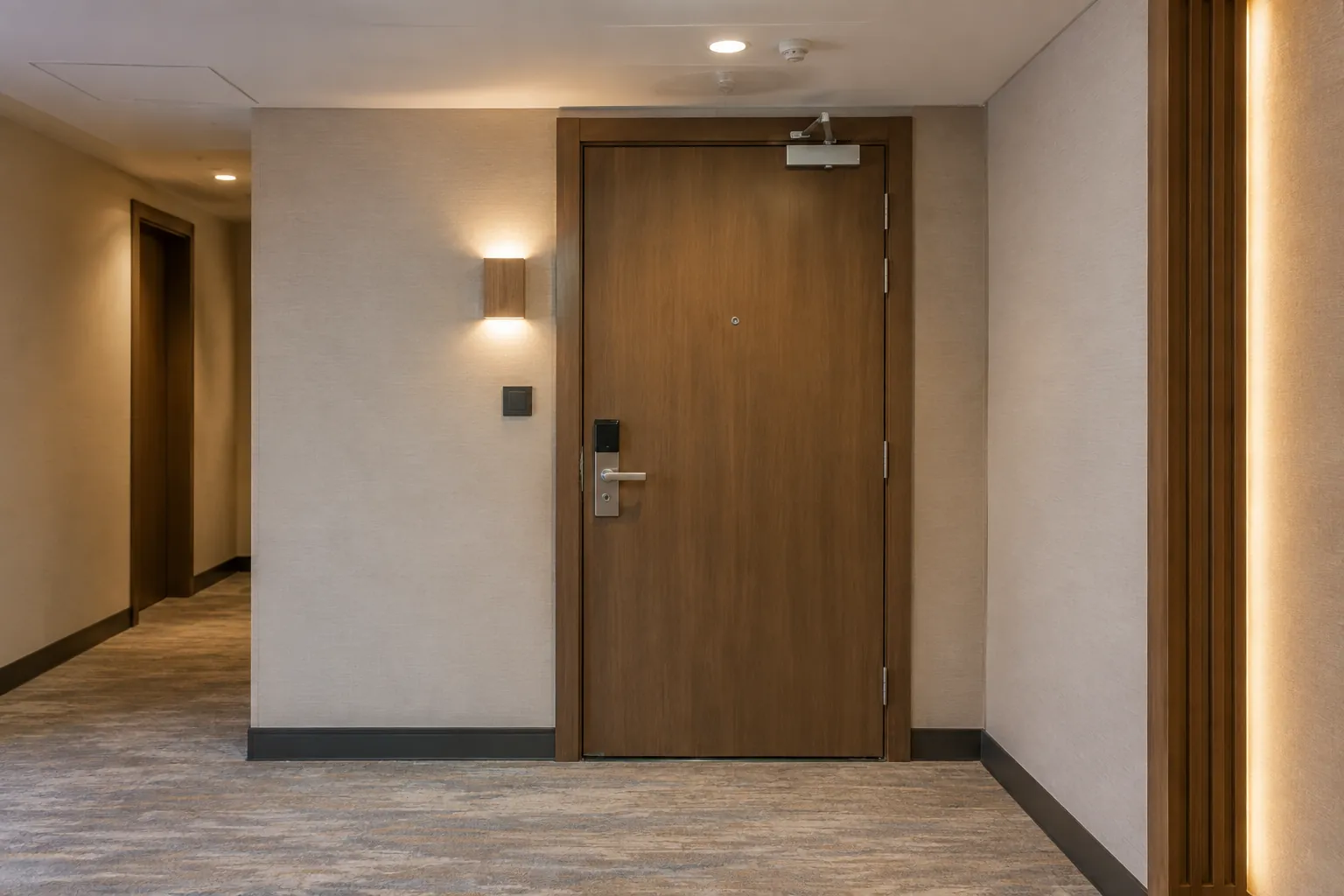Celah terang terlihat di bawah pintu kamar hotel
