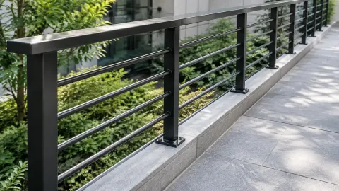 Railing logam hitam di jalur luar rumah