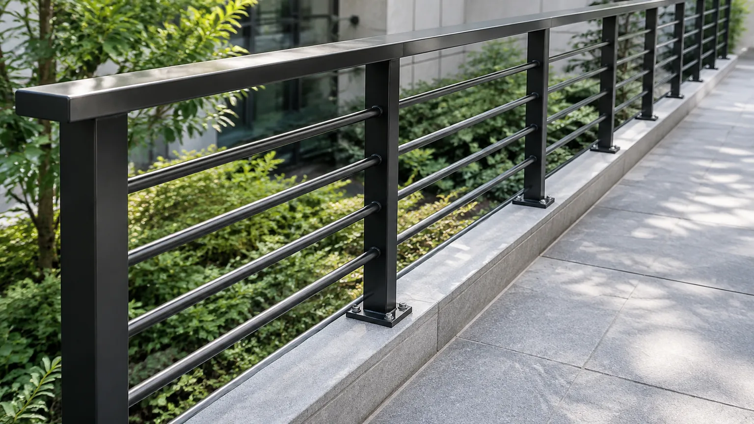 Railing logam hitam di jalur luar rumah