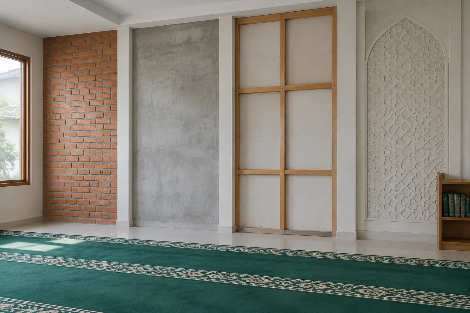Contoh dinding bata, plester, dan panel dalam musala