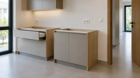 Kabinet kitchen set belum selesai di ruang dapur
