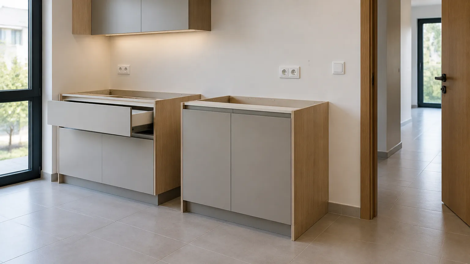 Kabinet kitchen set belum selesai di ruang dapur