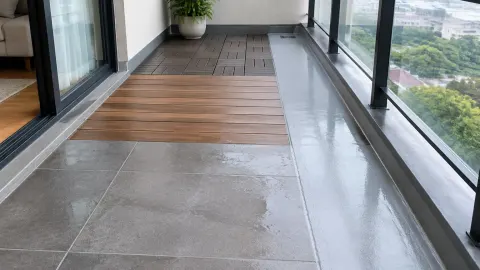Dua jenis permukaan lantai pada balkon sempit