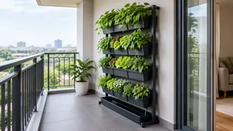 Rak tanaman vertikal di sisi balkon
