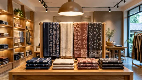 Display kain lipat dan gantung pada toko