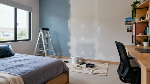 Dinding kamar remaja sedang disiapkan untuk renovasi
