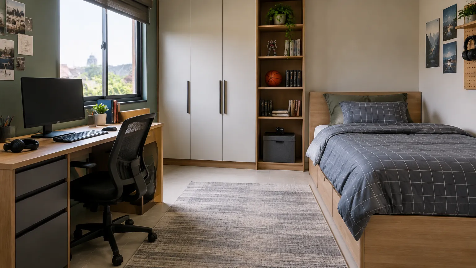 Kamar remaja dengan lemari dan meja kerja