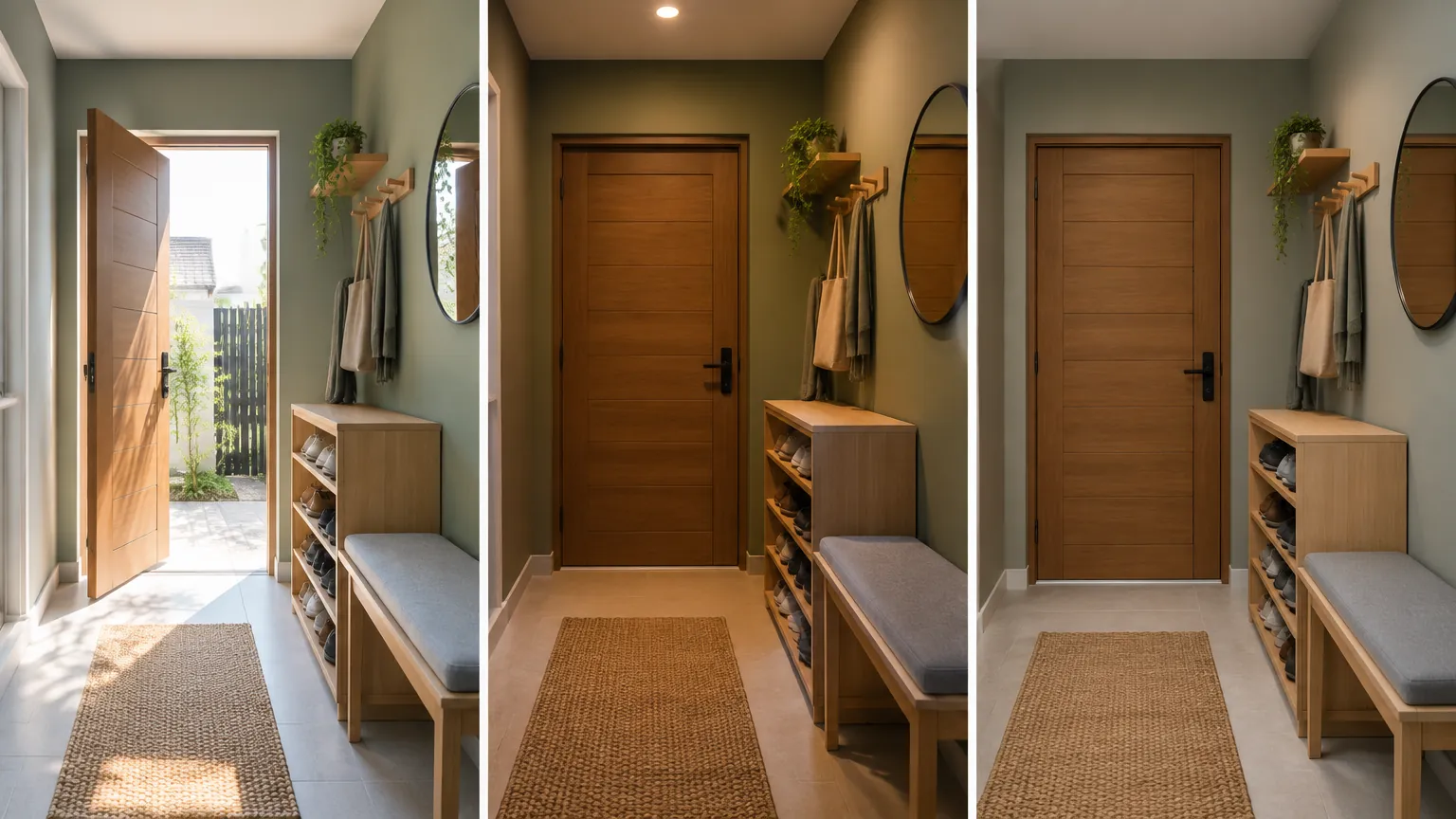 Perbandingan warna dinding foyer pada susunan furnitur sama