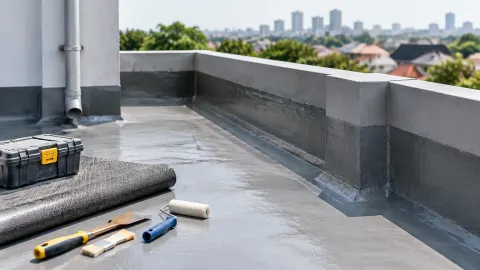 Lapisan waterproofing pada lantai dan dinding teras