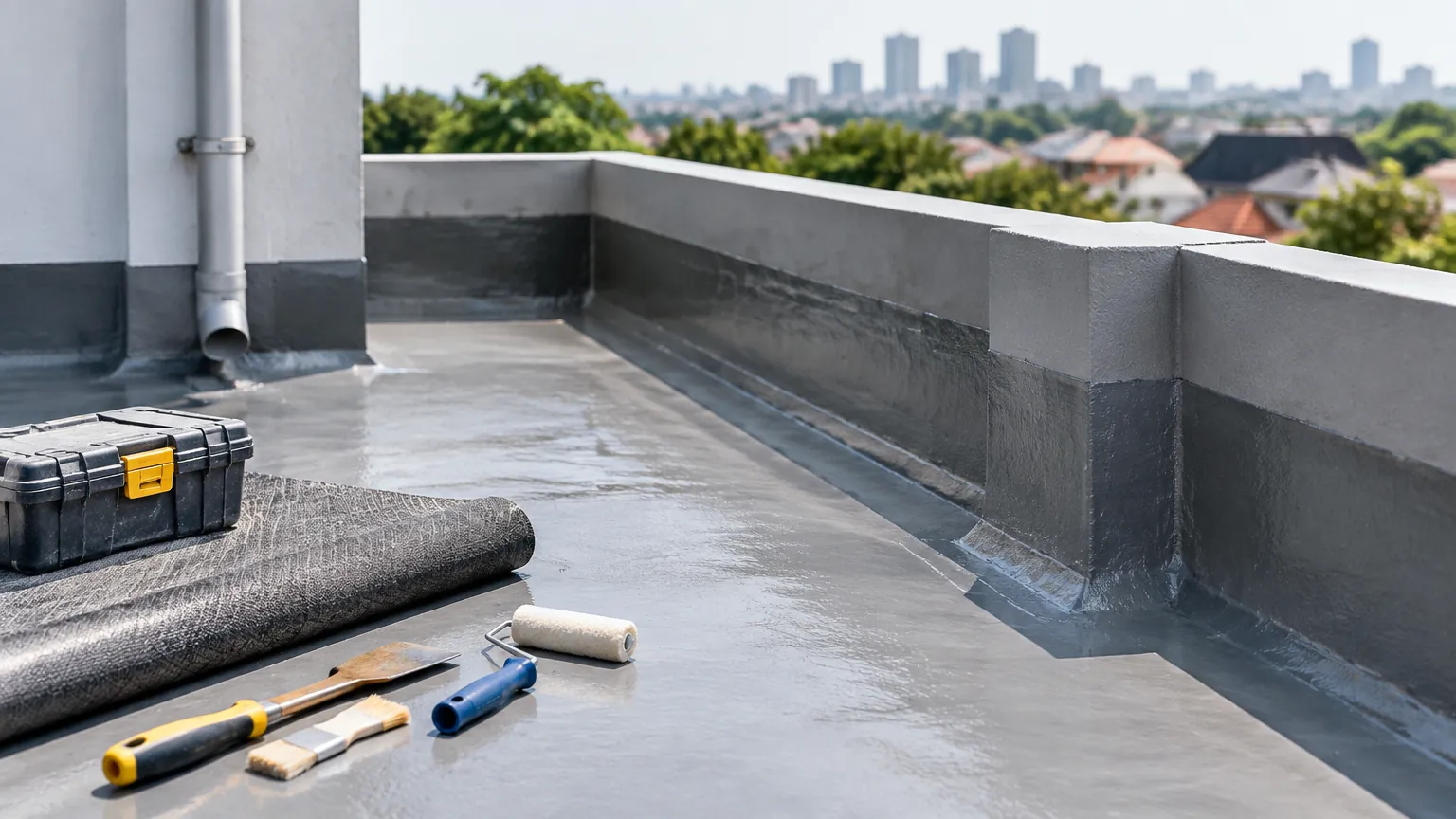 Lapisan waterproofing pada lantai dan dinding teras